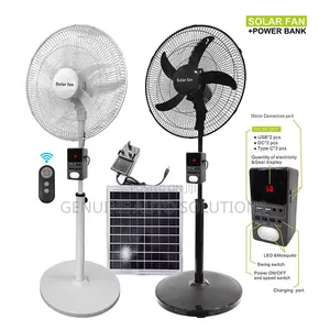 18" Solar Hybrid Rechargeable Standing Fan With Removable Power Bank