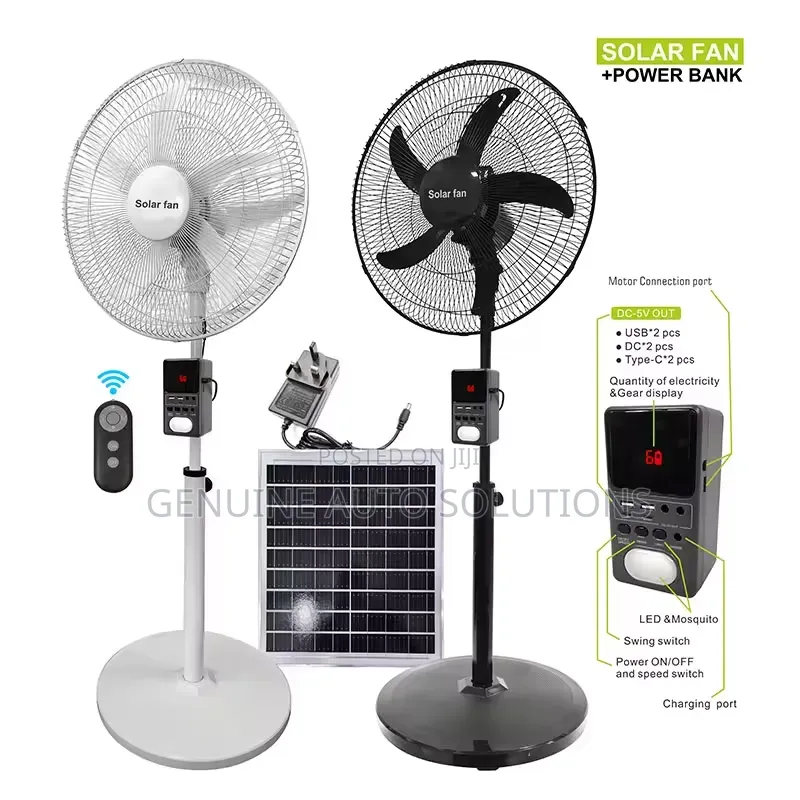 18" Solar Hybrid Rechargeable Standing Fan With Removable Power Bank