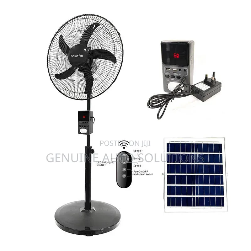 18" Solar Hybrid Rechargeable Standing Fan With Removable Power Bank