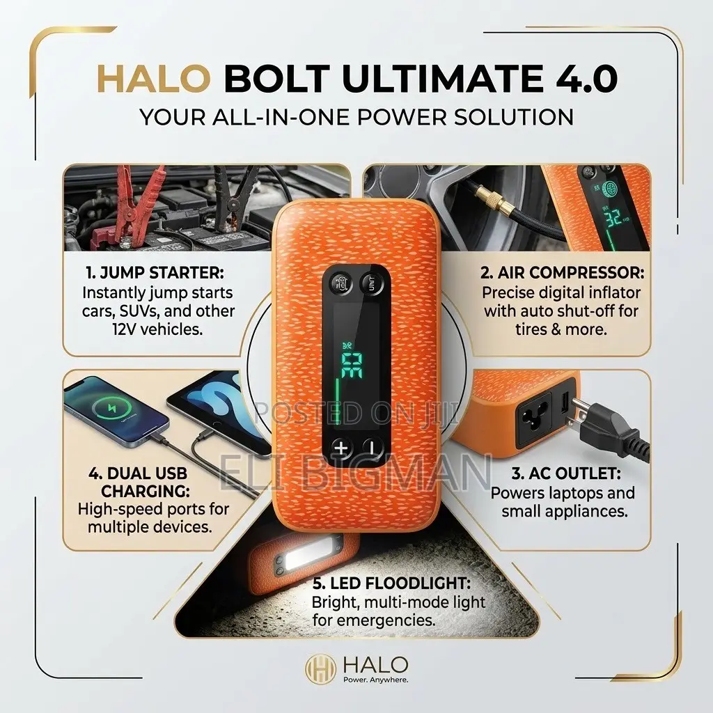 HALO Bolt Ultimate 4.0 (Jump Starter + Tire Inflator + 75W AC Power)