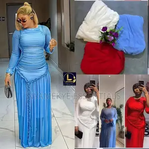 Blue Ruched Mesh Long Sleeve Maxi Dress - M L XL XXL - Wedding Guest