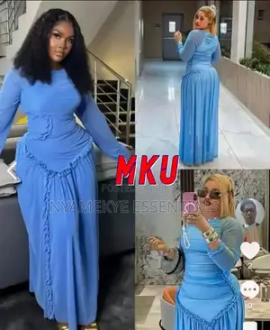 Blue Ruched Mesh Long Sleeve Maxi Dress - M L XL XXL - Wedding Guest