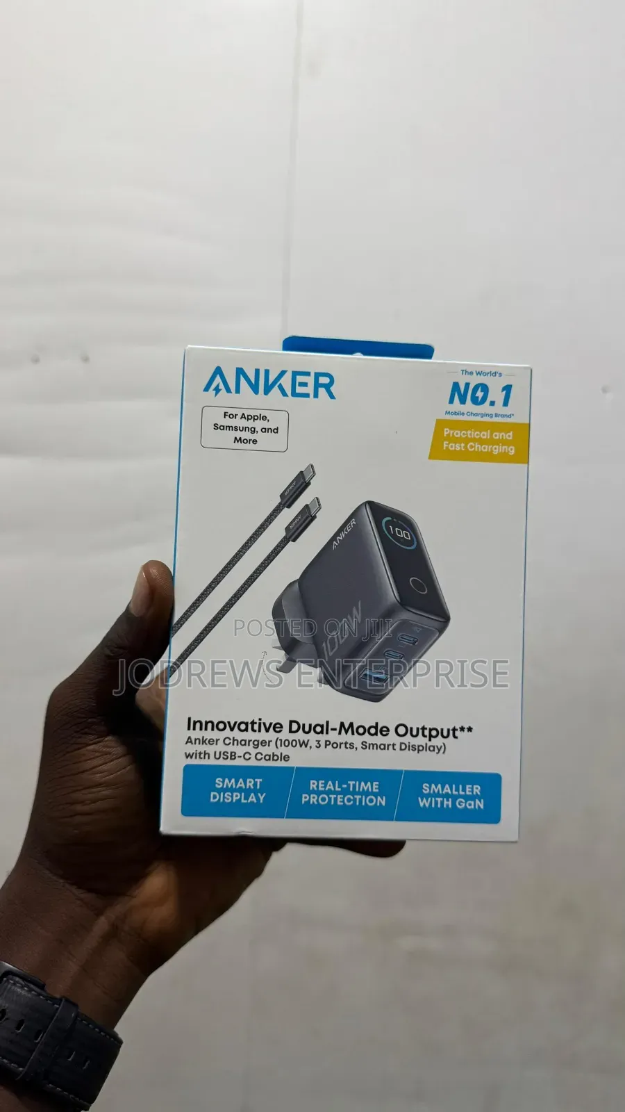 Anker Charger (100W, 3 Ports,  Smart Display) With 4.9ft USB-C Cable