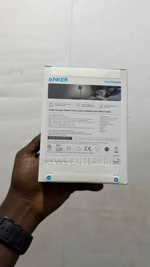 Anker Charger (100W, 3 Ports,  Smart Display) With 4.9ft USB-C Cable