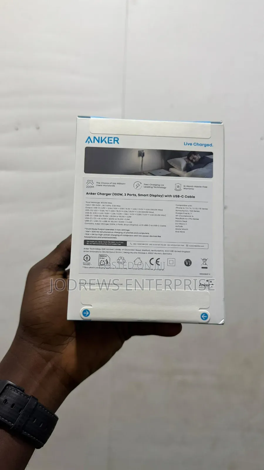 Anker Charger (100W, 3 Ports,  Smart Display) With 4.9ft USB-C Cable