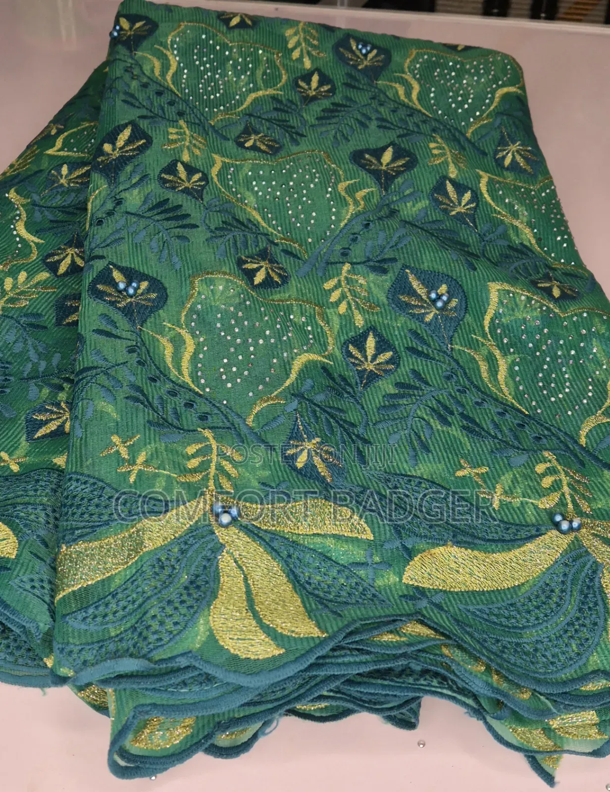 Elegant Green Embroidery Lace With Rhinestones