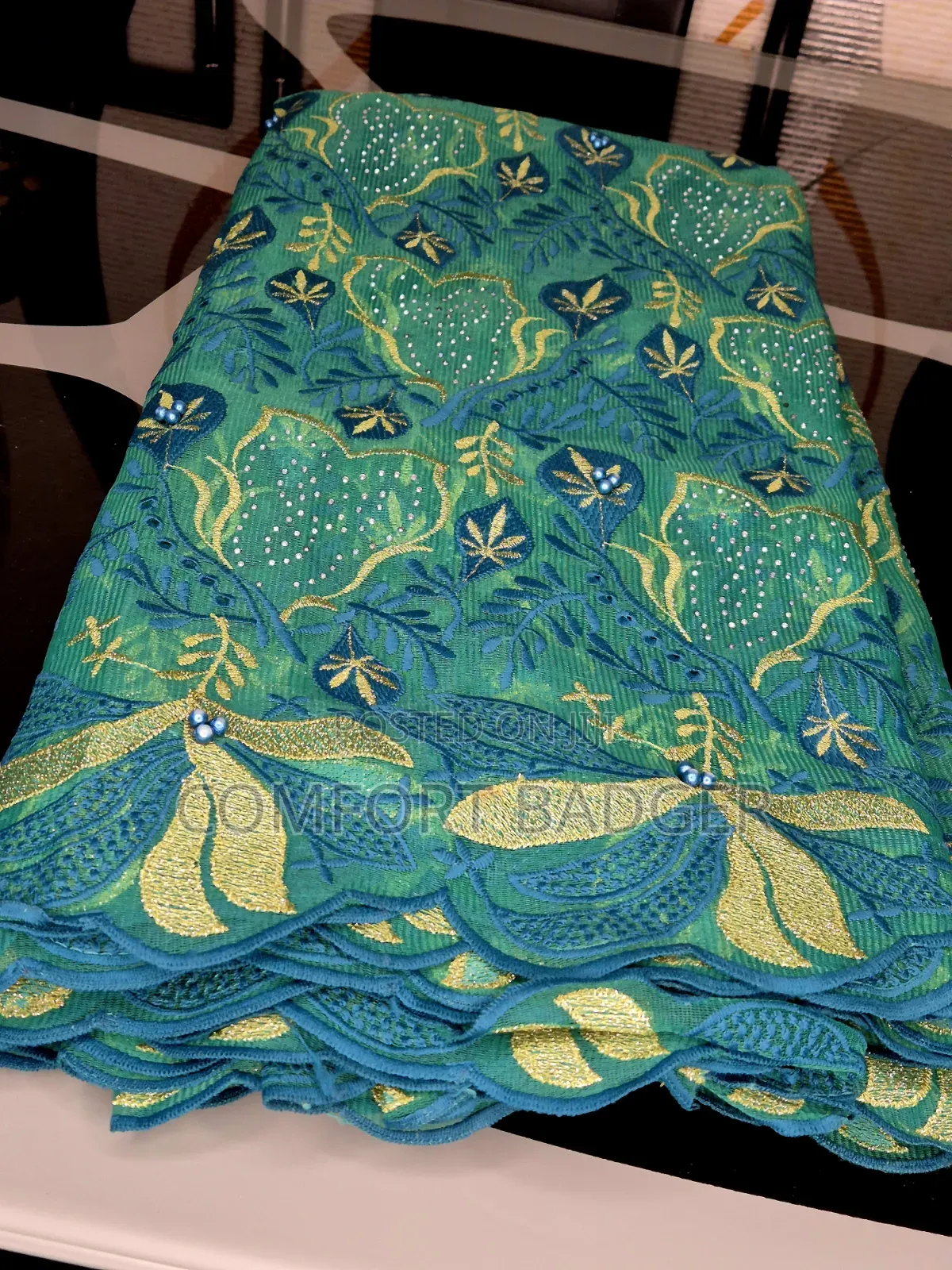 Elegant Green Embroidery Lace With Rhinestones