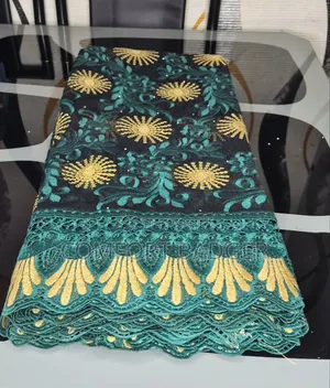 Black Mesh Lace With Teal Green and Gold Embroidery