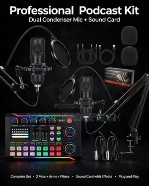 Professional Podcast Kit - Dual Condenser Mic + Sound Card