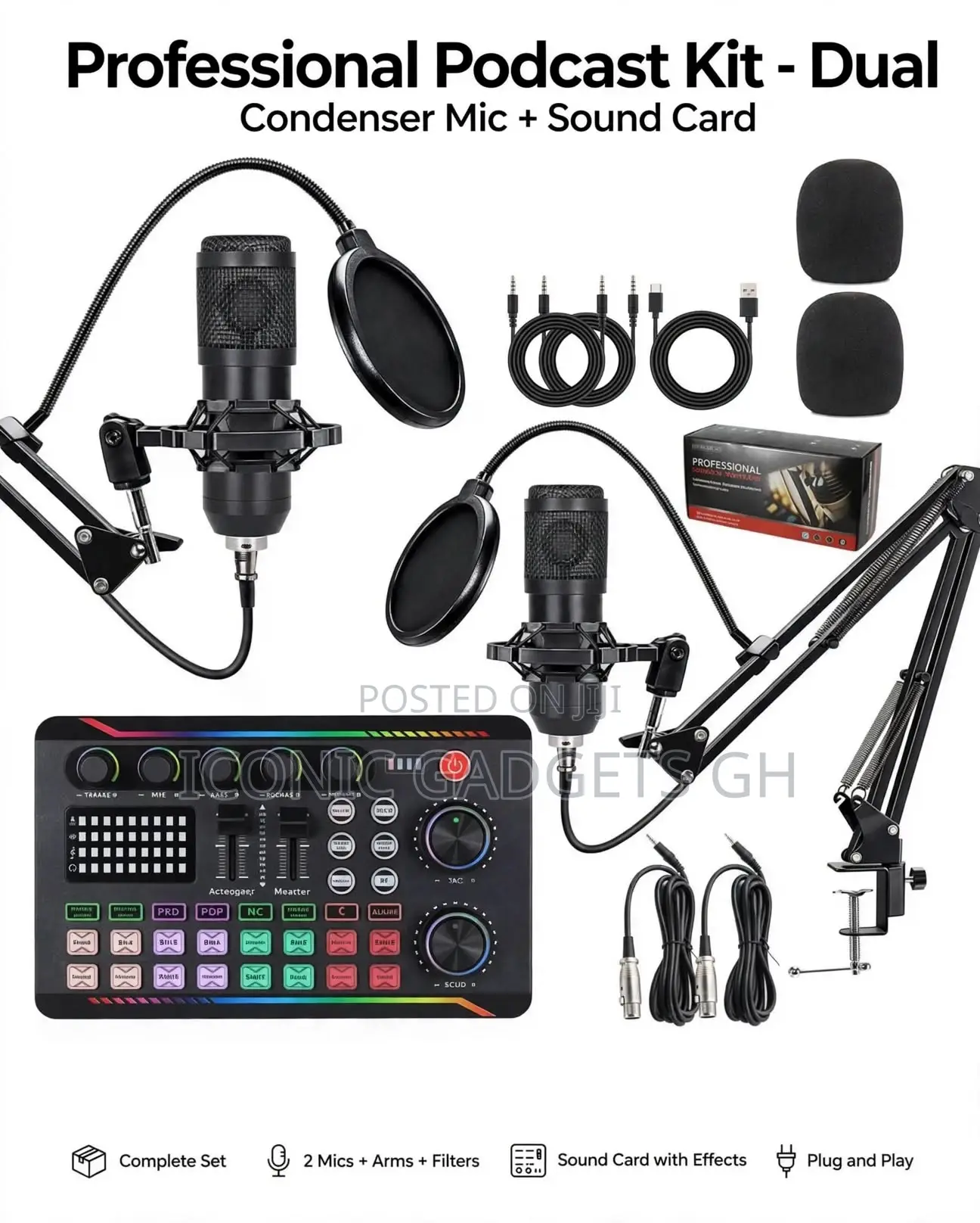 New Professional Podcast Kit Dual Condenser Mic + Sound Card