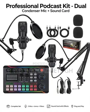 New Professional Podcast Kit Dual Condenser Mic + Sound Card