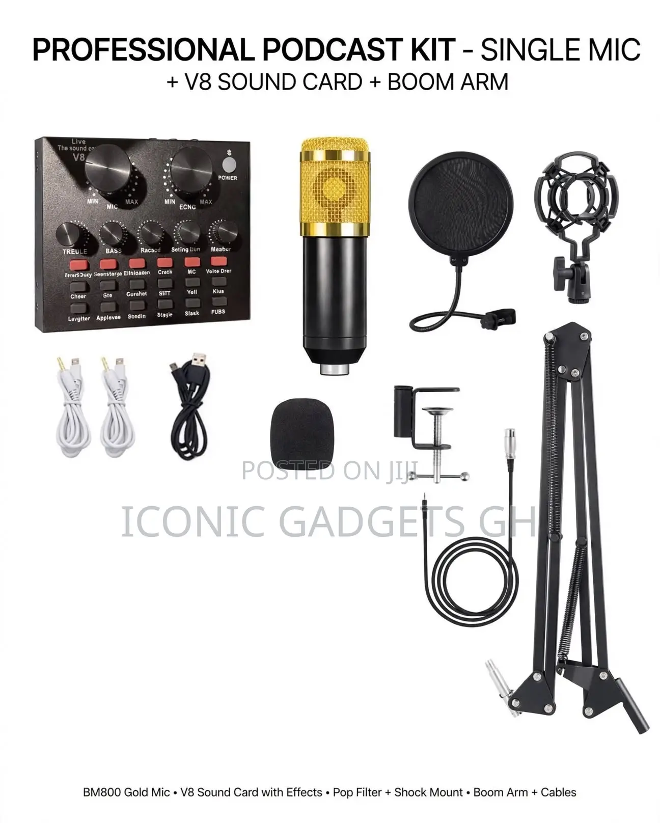 Professional Podcast Kit - BM800 Gold Mic + V8 Sound Card