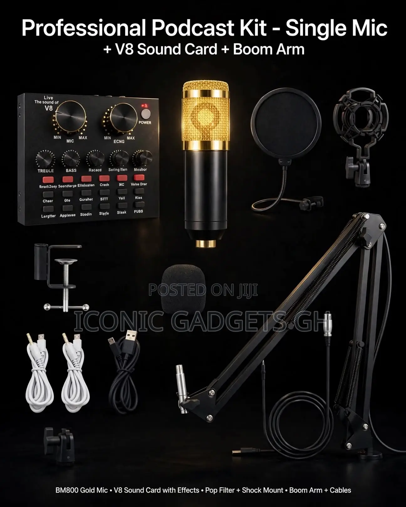 Professional Podcast Kit - BM800 Gold Mic + V8 Sound Card