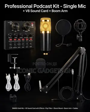 Professional Podcast Kit - BM800 Gold Mic + V8 Sound Card