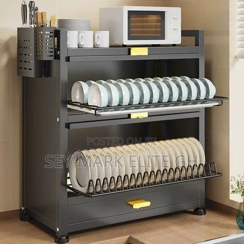 2 Tier Anti Rust Dish Rack Cabinet With Drawers
