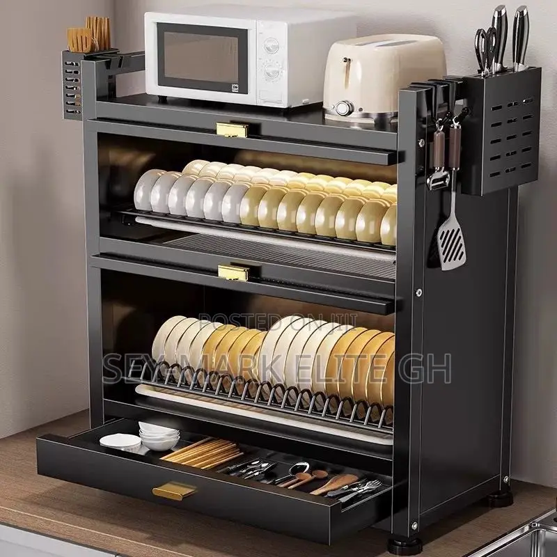 2 Tier Anti Rust Dish Rack Cabinet With Drawers