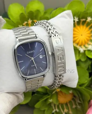 Casio Stainless Steel Quartz Watch & Matching Bracelet Set