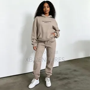 2 Piece Hoodie and Jogger Set for Women-Khaki