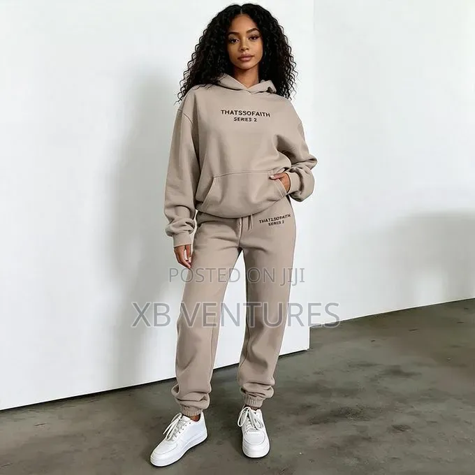 2 Piece Hoodie and Jogger Set for Women-Khaki