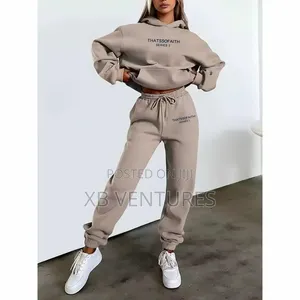 2 Piece Hoodie and Jogger Set for Women-Khaki