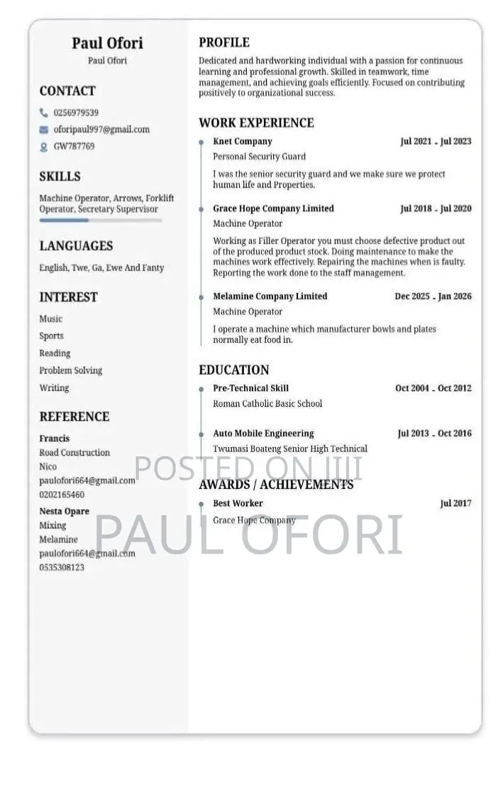 Manufacturing CV