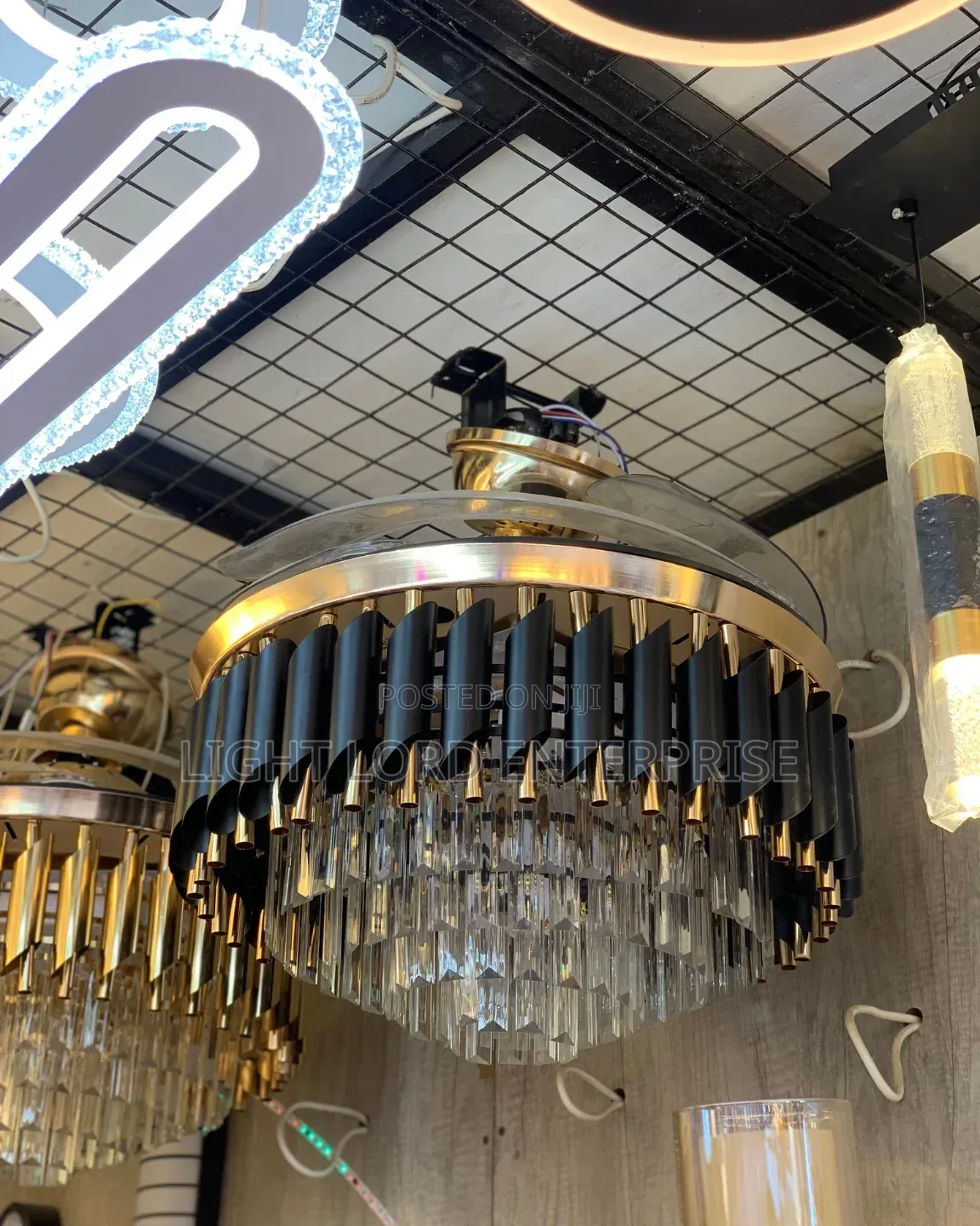 ESL Remote Controls Chandelier With Fan Black and Gold