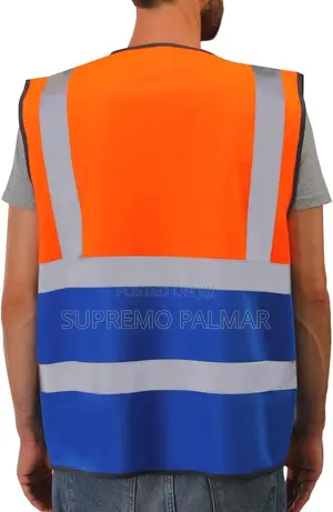 Orange & Blue High Visibility Safety Vest With Zip & Utility Pockets