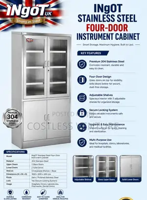 Ingot Stainless Steel 4-Door Instrument Cabinet