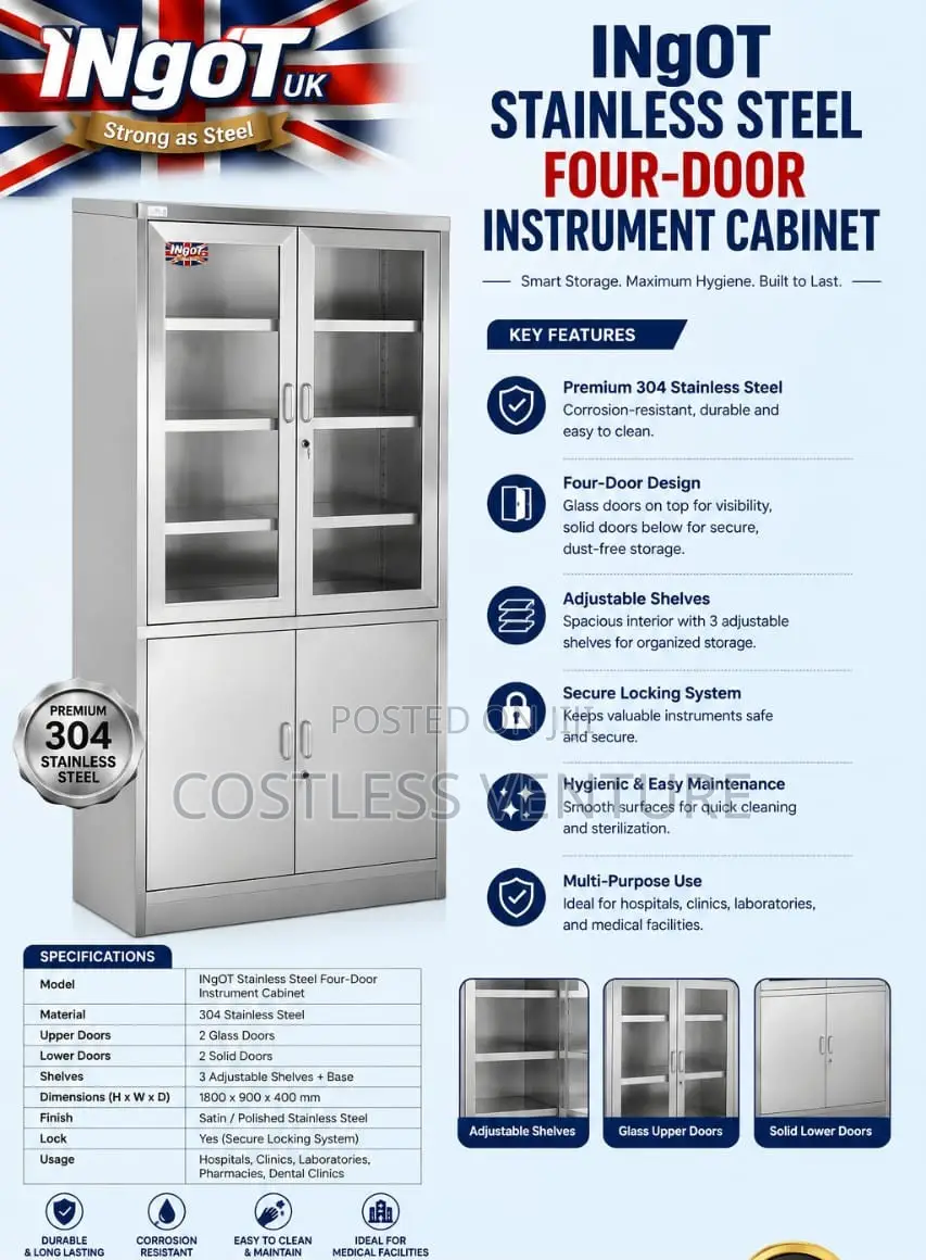 Ingot Stainless Steel 4-Door Instrument Cabinet