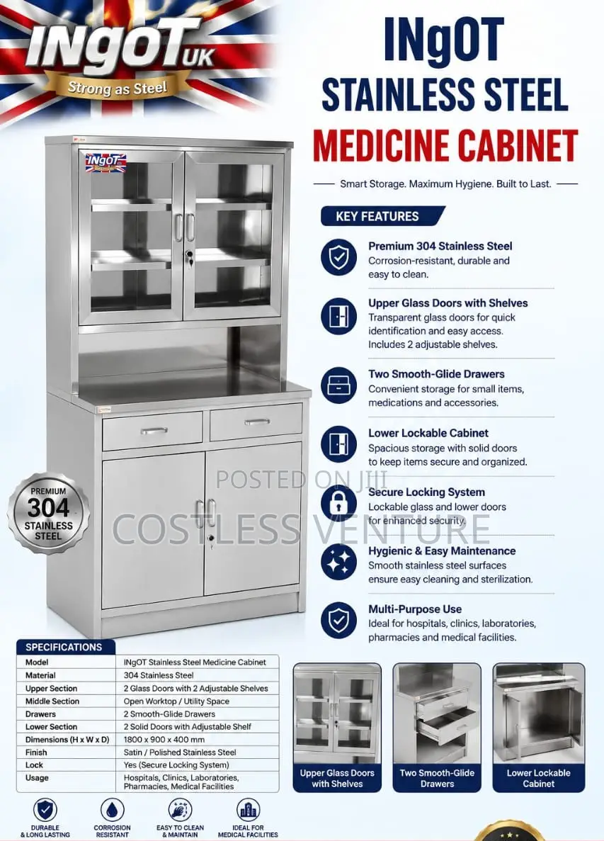 Ingot Stainless Steel Medicine Cabinet(WITH 2-Glass DOORS)