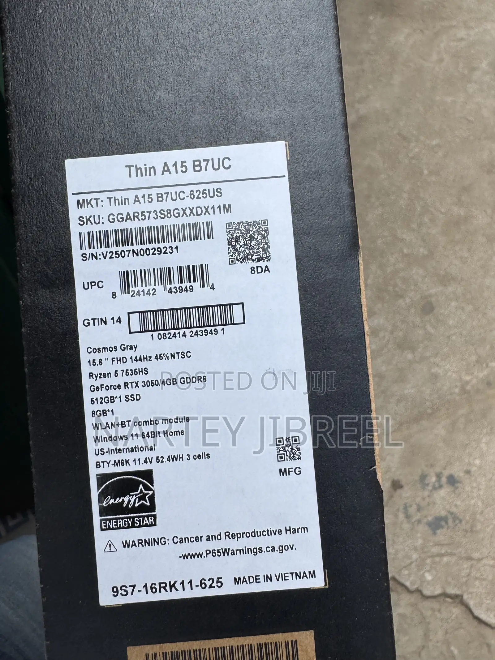 New Laptop MSI GF75 Thin 8GB AMD Ryzen 5 SSD 512GB