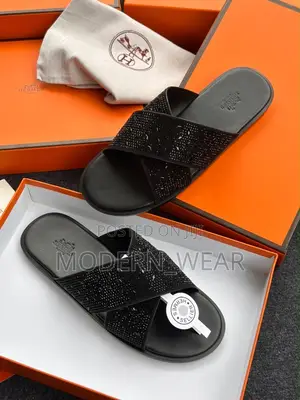 Hermes Black Men Slippers
