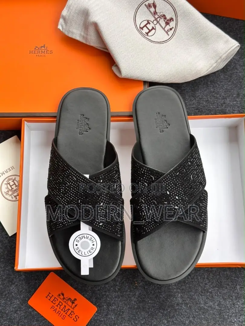 Hermes Black Men Slippers