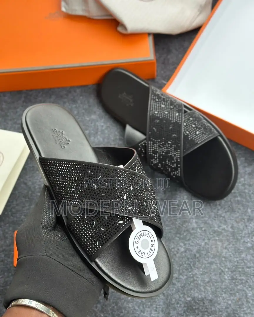 Hermes Black Men Slippers