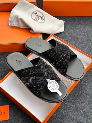 Hermes Black Men Slippers