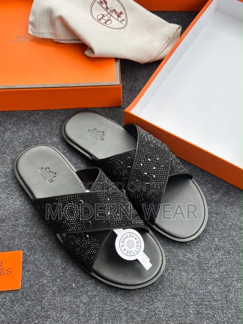 Hermes Black Men Slippers