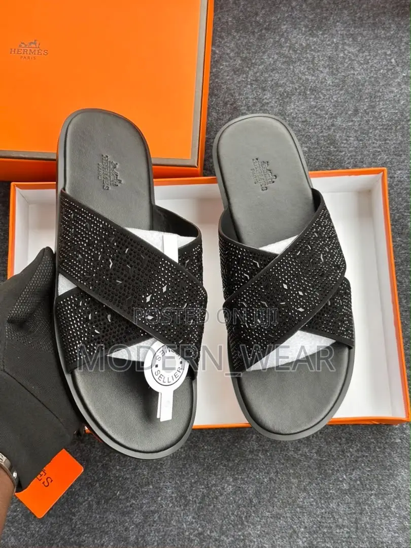 Hermes Black Men Slippers