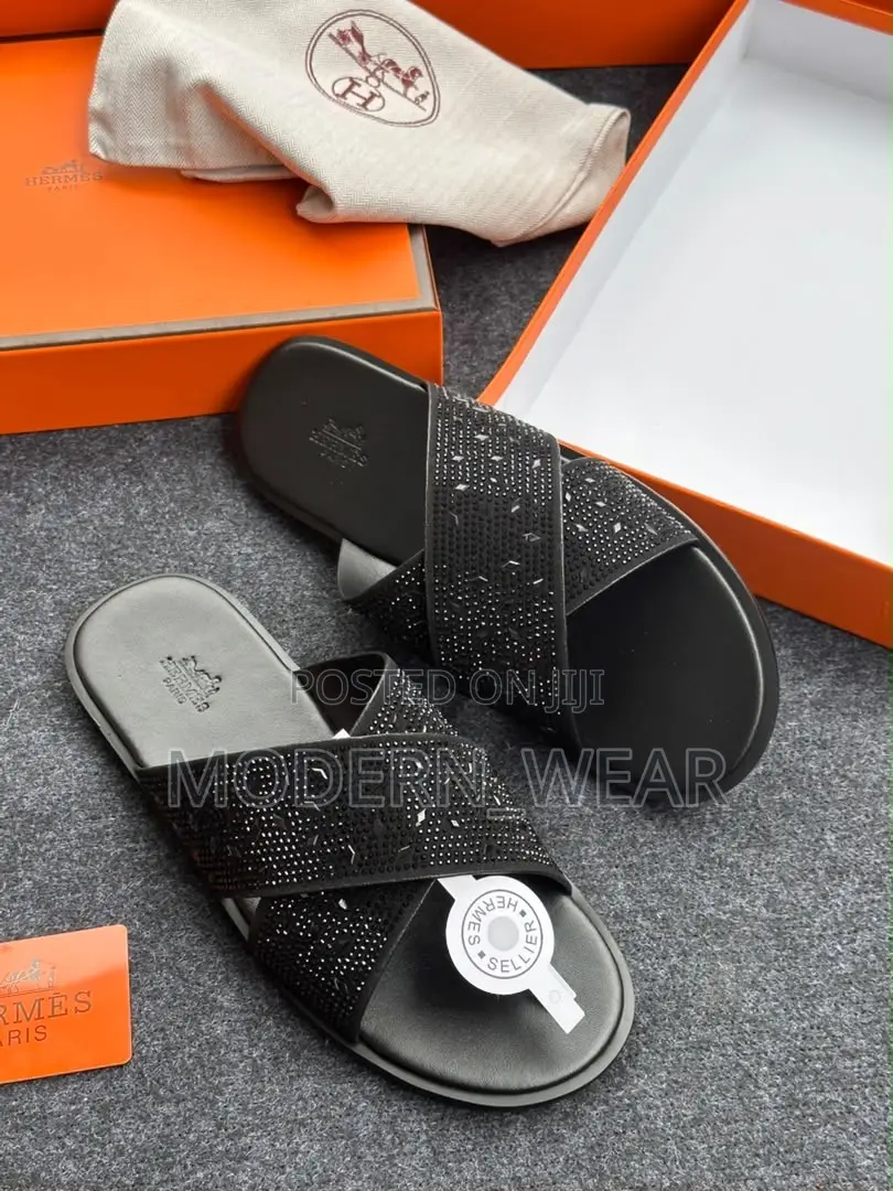 Hermes Black Men Slippers