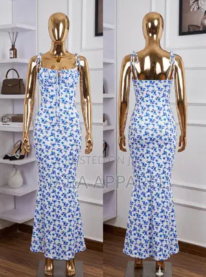 Blue & White Floral Ruched Bodycon Maxi Dress
