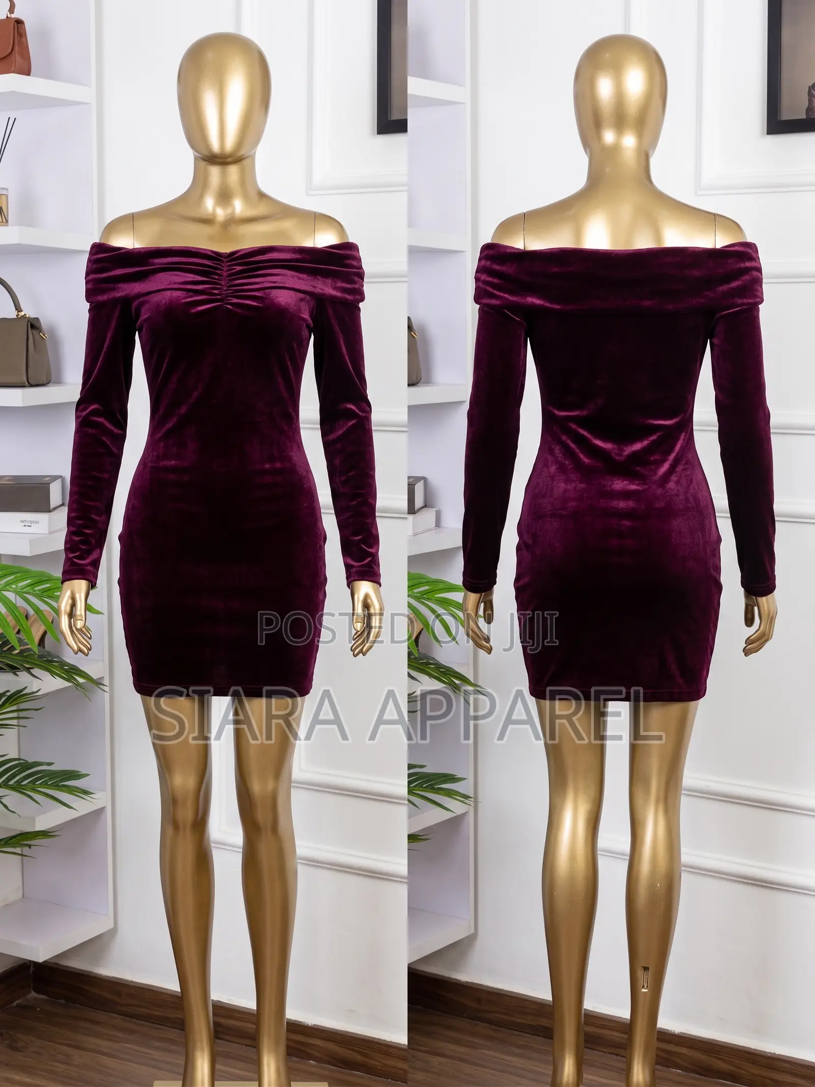 Burgundy Velvet Off-Shoulder Ruched Bodycon Mini Dress