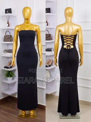 Black Strapless Lace-Up Back Maxi Dress