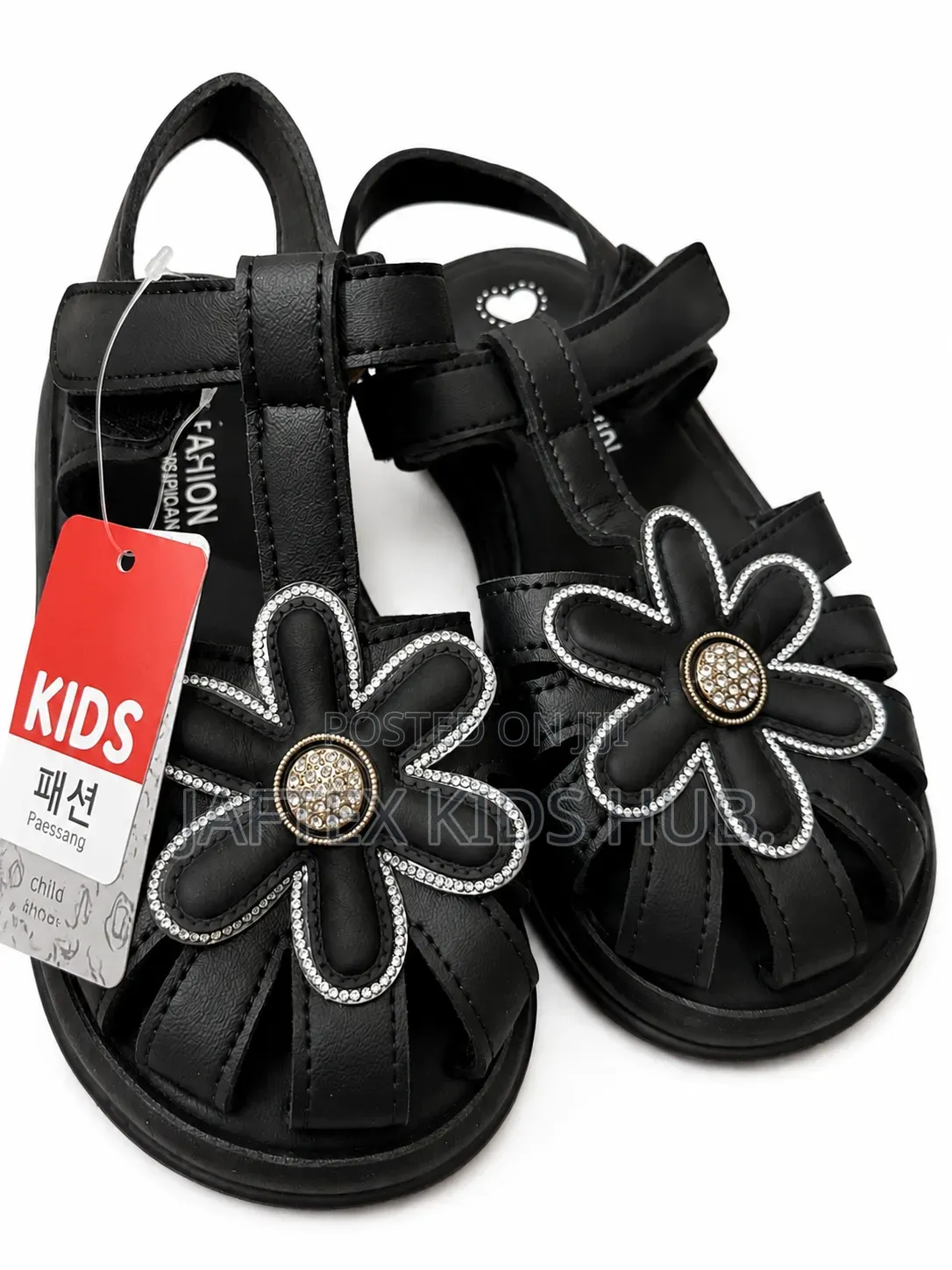Girls Stylish Black Flower Sandals