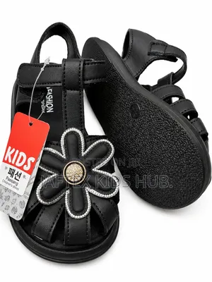 Girls Stylish Black Flower Sandals