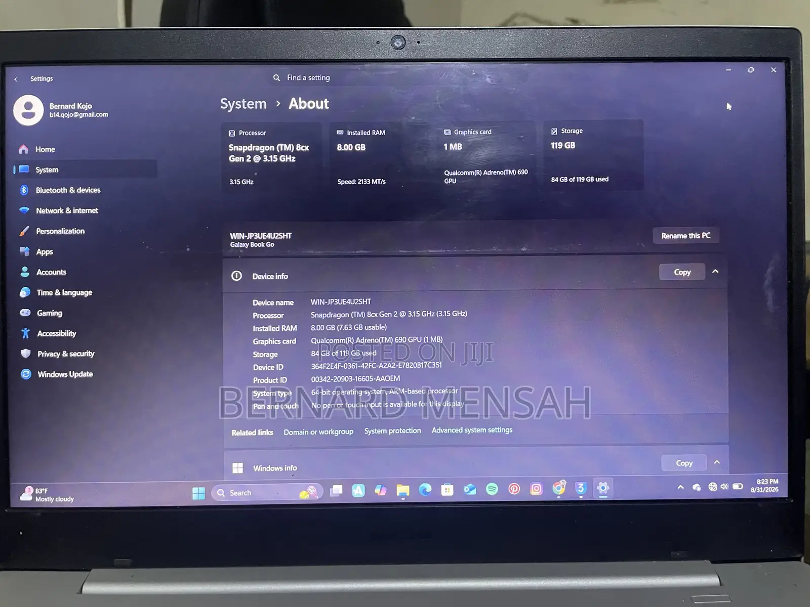 Laptop Samsung Galaxy Book 2 8GB Qualcomm Snapdragon X Elite SSD 128GB