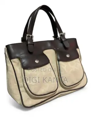 Original DKNY Beige & Dark Brown Double Pocket Tote Bag