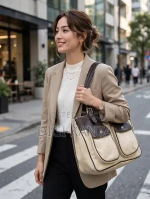 Original DKNY Beige & Dark Brown Double Pocket Tote Bag