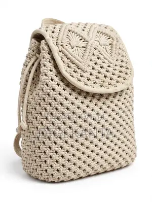 Handmade Beige Macrame Crochet Backpack - Unisex Ghana Made
