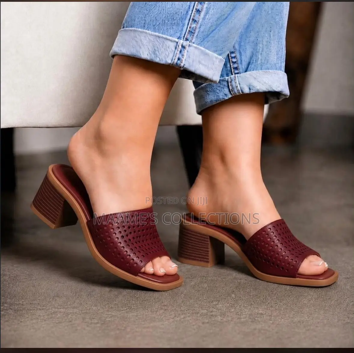 Women's Perforated Block-Heel Mule Sandals