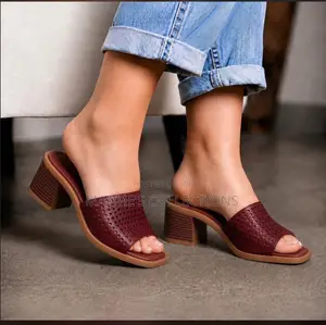 Women's Perforated Block-Heel Mule Sandals