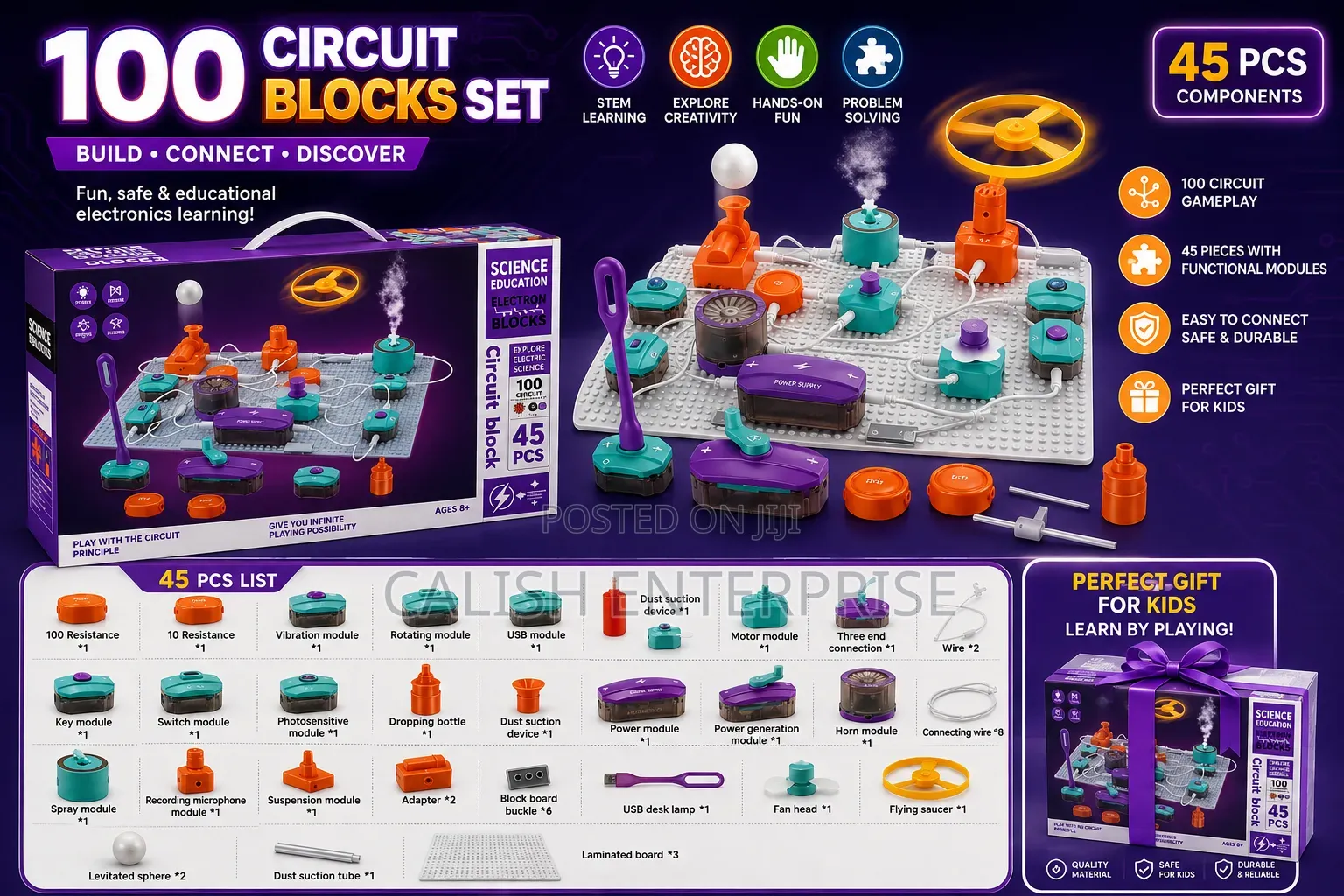 45pcs Electronic Circuit Stem Learning Kit – 100 Circuit Gameplay